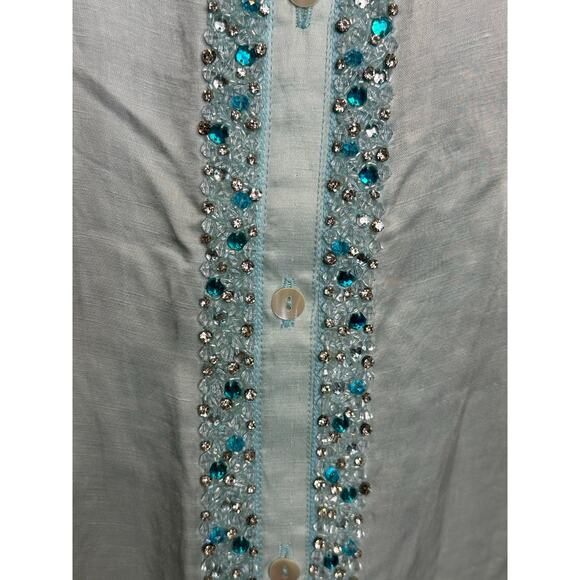 Bella Tu embellished 54" Kara caftan linen blend shirtdress size M $415 NWT - Picture 15 of 16